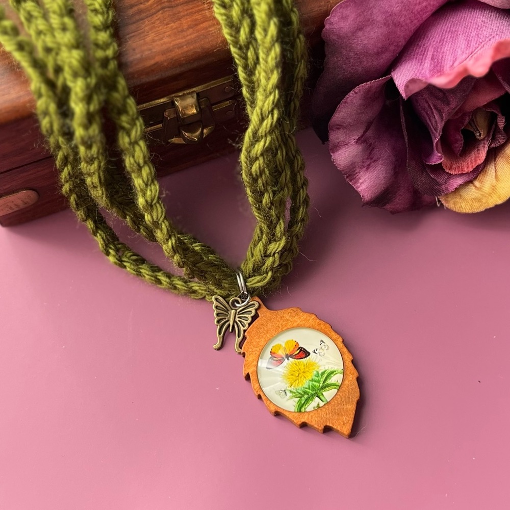 Handmade Crochet Necklace Butterfly Pendant Boho - Picture 4 of 14